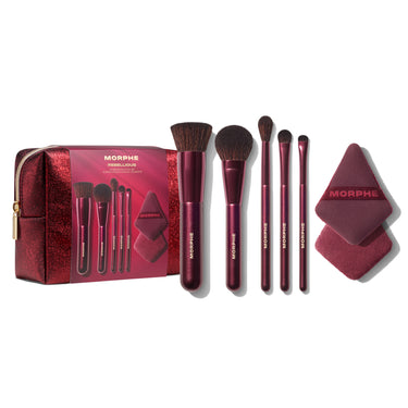Morphe makeup brush set with red packaging on a white background | Rebellious 6-Piece Brush & Tool Set