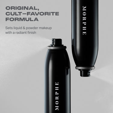 Morphe bake & set setting powder with open container on a white background